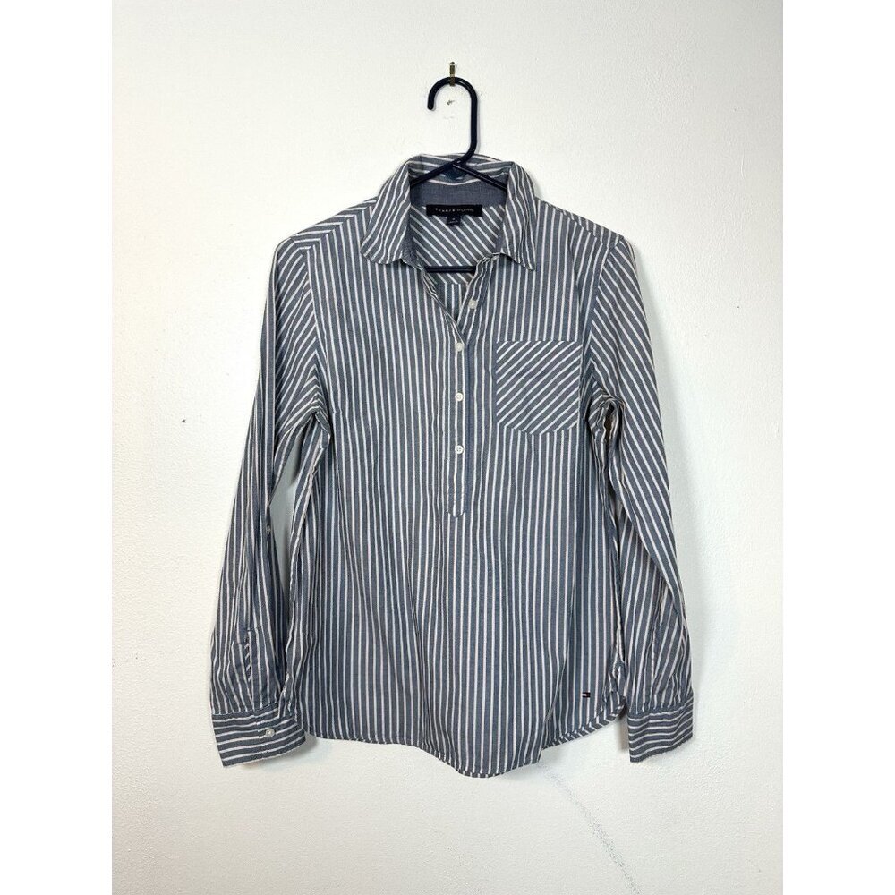 Tommy Hilfiger Women’s Striped Half Button Blouse Top M Color‎ Pink Blue Cotton